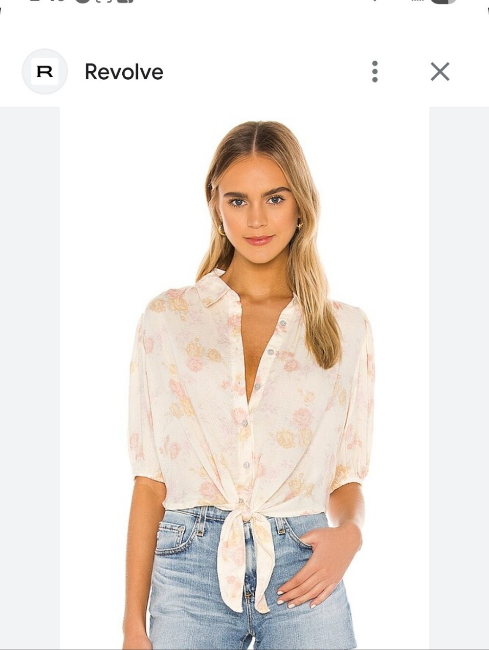 Free People Women's Cream Floral Tie-Front Blouse Lik Silk Lightweght
